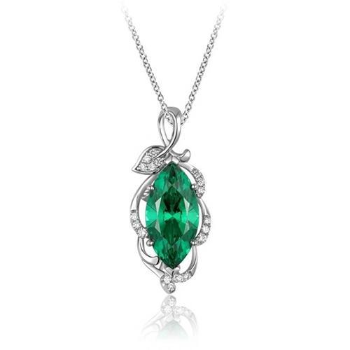 Grüne Smaragd- & Diamant-Edelstein-Anhänger-Halskette 5.35 ct. WG 14K