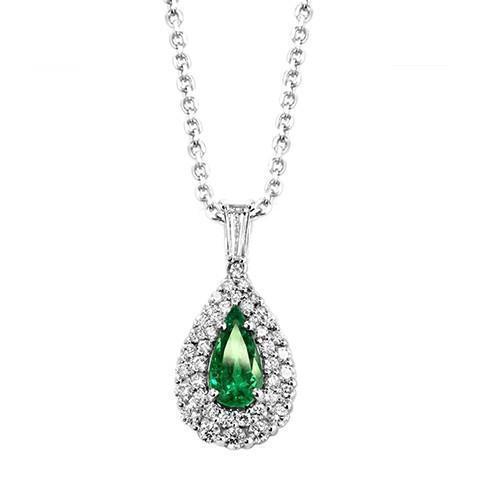 Grüne Smaragd-Halskette mit Diamanten 3.90 ct. WG 14K