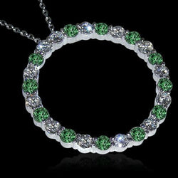 Grüne und weiße Aus der Erde Abgebauter Natürlicher Diamant-Kreis-Anhänger-Halskette 8,75 Karat