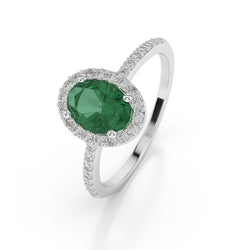 Grüner Smaragd im Ovalschliff von 1,85 ct mit Aus der Erde Abgebauter Natürlicher Diamant-Ehering