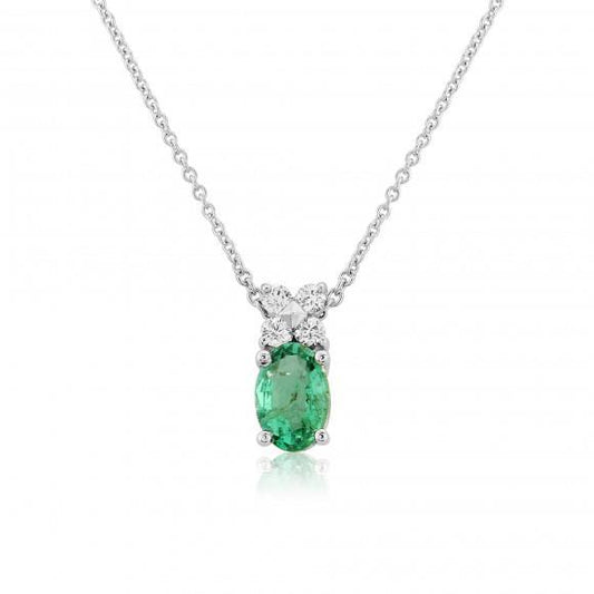 Grüner Smaragd mit Diamant Halskette 3.40 Karat Weißgold 14K