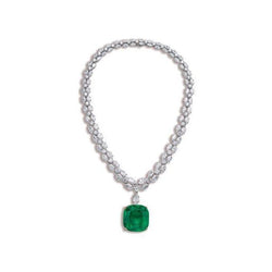 Grüner Smaragd mit Aus der Erde Abgebauter Natürlicher Diamanten Damen Halskette Weißgold 14K 48 Ct