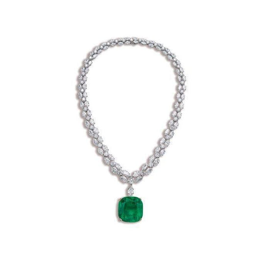 Grüner Smaragd mit Diamanten Damen Halskette Weißgold 14K 48 Ct