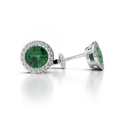 Grüner Smaragd und Aus der Erde Abgebauter Natürlicher Diamant 4 Karat Ohrstecker 14K Weißgold