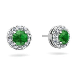 Grüner Smaragd und Aus der Erde Abgebauter Natürlicher Diamanten 5 Karat Halo Ohrstecker Weißgold 14K