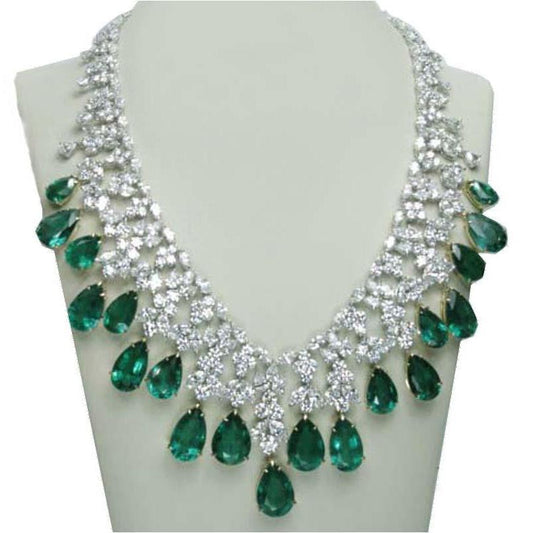 Grüner Smaragd und Diamanten Halskette Brautschmuck 226,60 Karat