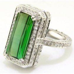 Grüner Turmalin und Aus der Erde Abgebauter Natürlicher Diamanten 15.75 ct Jubiläumsring Weißgold 14K