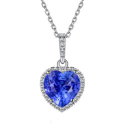 Halo Anhänger Herz Ceylon Saphir & Aus der Erde Abgebauter Natürlicher Diamant Halskette 4 Karat