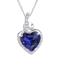 Halo-Anhänger Herz blauer Saphir & Aus der Erde Abgebauter Natürlicher Diamant Twisted Style 4,50 Karat