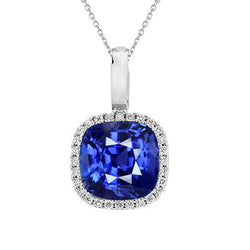 Halo-Anhänger-Kissen Sri-Lanka-Saphir & runder Aus der Erde Abgebauter Natürlicher Diamant 5 Karat