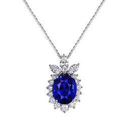 Halo Anhänger Oval Ceylon Saphir Rund & Marquise Aus der Erde Abgebauter Natürlicher Diamant 2 Karat