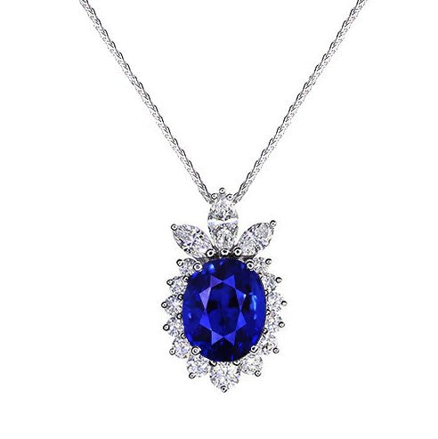 Halo Anhänger Oval Ceylon Saphir Rund & Marquise Diamant 2 Karat