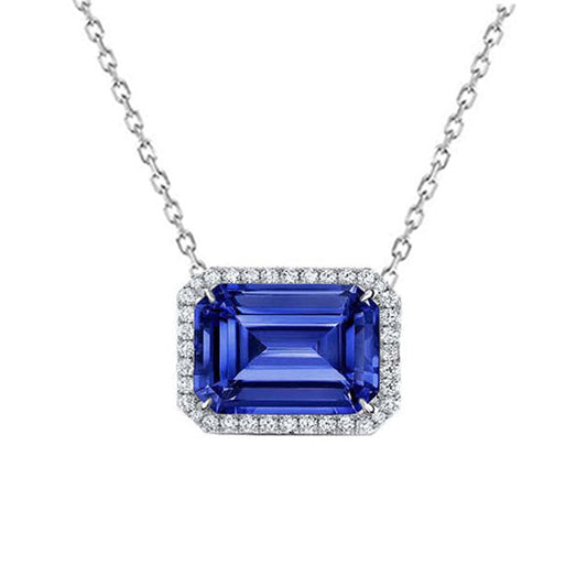 Halo-Anhänger Smaragd-Ceylon-Saphir und runder Aus der Erde Abgebauter Natürlicher Diamant 3,25 Karat