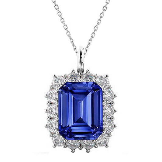 Halo-Anhänger Smaragdblauer Saphir & Aus der Erde Abgebauter Natürlicher Diamant mit 6 Karat Kaution
