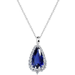 Halo-Anhänger für Damen, Birne, Saphir aus Sri Lanka und Aus der Erde Abgebauter Natürlicher Diamant, 2,25 Karat
