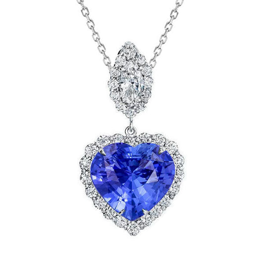 Halo-Anhänger mit hellblauem Saphir und Aus der Erde Abgebauter Natürlicher Diamant mit Kette von 4,25 Karat