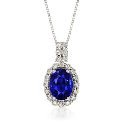 Halo-Anhänger mit ovalem Saphir und rundem Aus der Erde Abgebauter Natürlicher Diamanten, Krappenset, 3,50 Karat