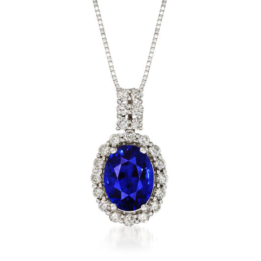 Halo-Anhänger mit ovalem Saphir und rundem Aus der Erde Abgebauter Natürlicher Diamanten, Krappenset, 3,50 Karat