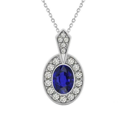 Halo-Anhänger oval dunkelblauer Saphir Damenschmuck 2,25 Karat