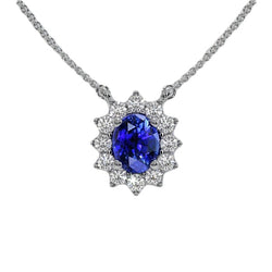 Halo-Anhänger, ovaler Ceylon-Saphir und Aus der Erde Abgebauter Natürlicher Diamant im Blumenstil, 3,50 Karat