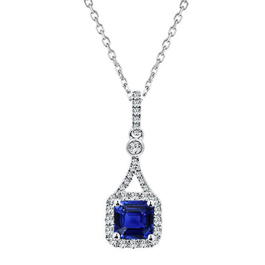 Halo Asscher Damen-Anhänger-Halskette mit Edelsteinen und Diamanten 6,50 Karat