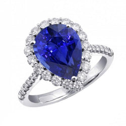Halo Birnenförmiger blauer Saphir & runder Aus der Erde Abgebauter Natürlicher Diamantring 5 Karat