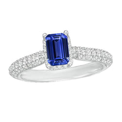 Halo Blauer Saphir-Ehering für Damen & Aus der Erde Abgebauter Natürlicher Diamantakzente 3,50 Karat