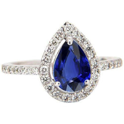 Halo Blue Saphir Aus der Erde Abgebauter Natürlicher Diamant-Verlobungsring Birnenschliff 3.50 Karat