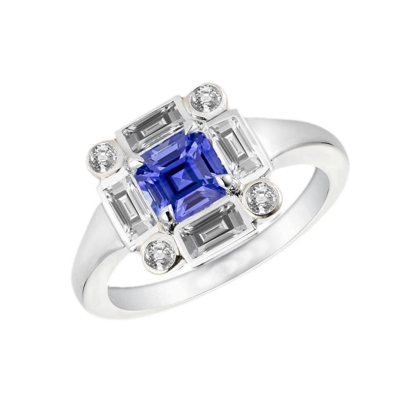 Halo Blue Saphir Ring 3 Karat Lünette Set Baguette & Runde Diamanten - harrychadent.de