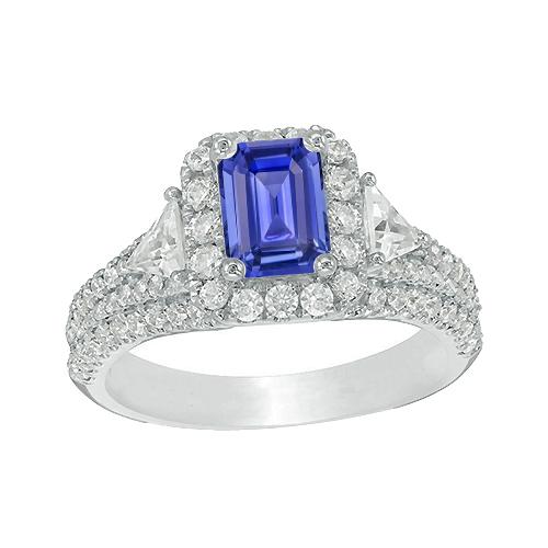 Halo Blue Saphir Ring 3 Steine Stil Smaragd & Diamanten 3,50 Karat - harrychadent.de