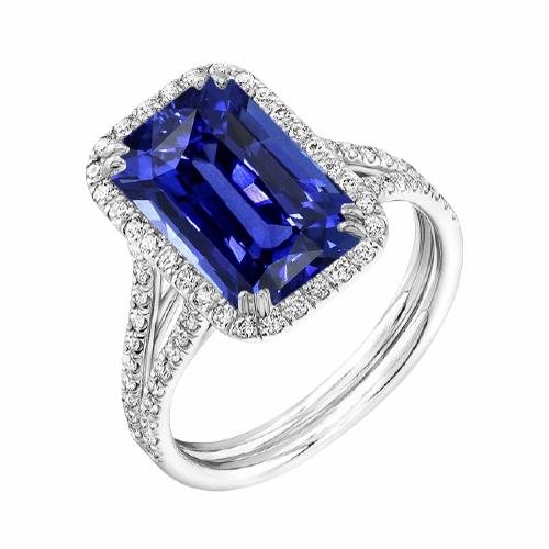 Halo Blue Saphir Verlobungsring Set 4,50 Karat mit Diamantband - harrychadent.de