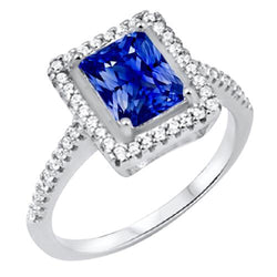Halo Blue Saphir Verlobungsring Strahlend & Aus der Erde Abgebauter Natürlicher Diamanten 3,50 Karat