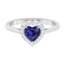 Halo Blue Sapphire Heart Ring & Pave Set Aus der Erde Abgebauter Natürlicher Diamanten 2,50 Karat