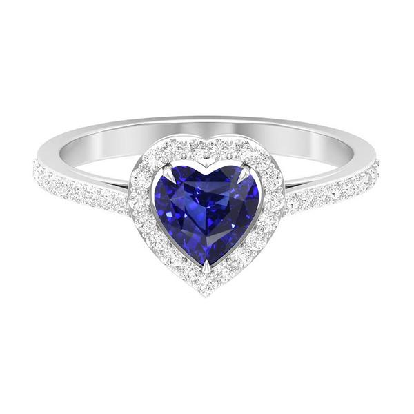 Halo Blue Sapphire Heart Ring & Pave Set Diamanten 2,50 Karat - harrychadent.de