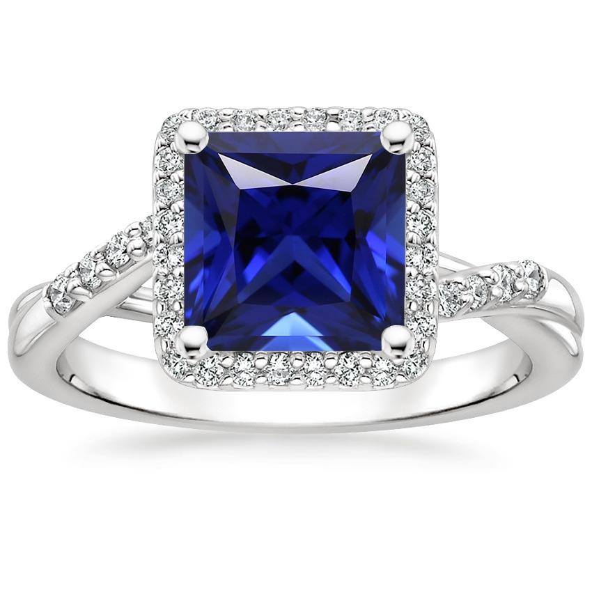 Halo Ceylon Saphir & Diamant Ring 6 Karat Princess Cut mit Akzenten - harrychadent.de