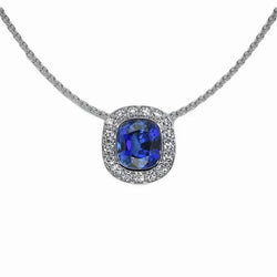 Halo Cushion Ceylon-Saphir & runder Aus der Erde Abgebauter Natürlicher Diamant-Anhänger 2 Karat