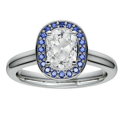 Halo Cushion Old Mine Cut Diamant Blauer Saphirring 5.50 Karat