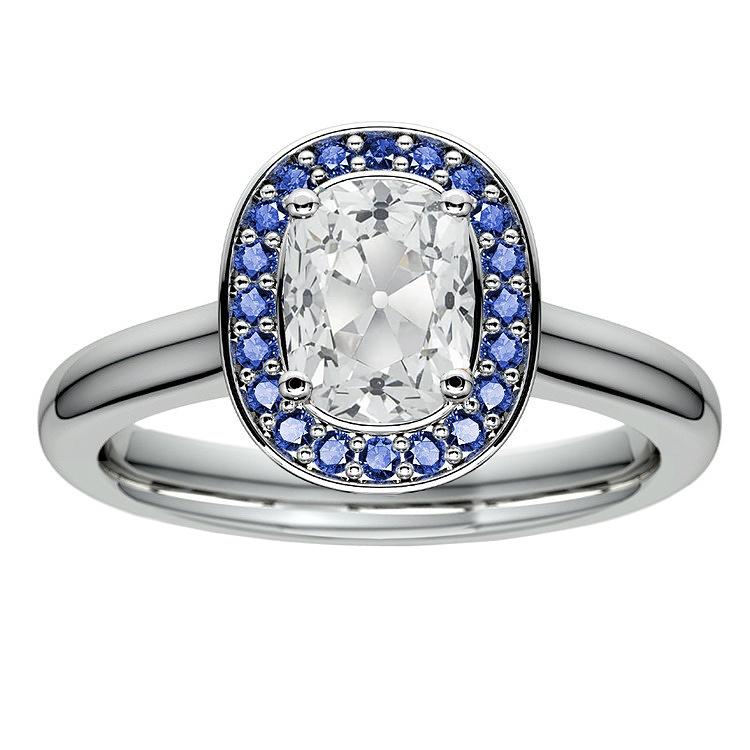 Halo Cushion Old Mine Cut Diamant Blauer Saphirring 5.50 Karat - harrychadent.de
