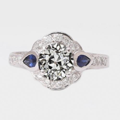 Halo Damenring Runder Altschliff Diamant & Birnenblaue Saphire 3 Karat - harrychadent.de