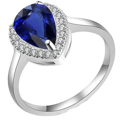 Halo Deep Blue Saphir Ring Weißgold & Aus der Erde Abgebauter Natürlicher Diamanten 3,50 Karat