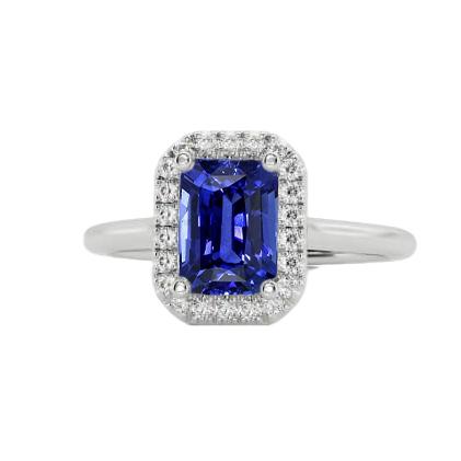 Halo Diamant Blauer Saphir Ring Radiant Cut 3 Karat Weißgold 14K - harrychadent.de