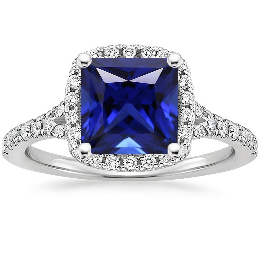 Halo Diamant & Blauer Saphir Ring mit Akzenten V geteilter Schaft 6 Karat - harrychadent.de
