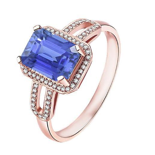 Halo Diamant Blauer Saphir Smaragd Ring 3.50 Karat Roségold 14K - harrychadent.de