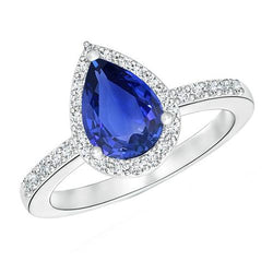 Halo Diamant Blue Saphir Teardrop Style Ring mit Akzenten 5,50 Karat
