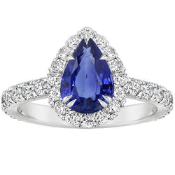 Halo Aus der Erde Abgebauter Natürlicher Diamant Edelstein Ring Birne Ceylon Saphir Klaue Zinken Set 6 Karat