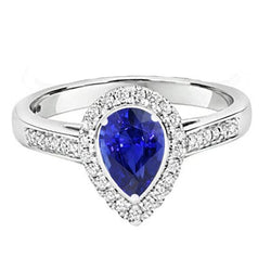 Halo Aus der Erde Abgebauter Natürlicher Diamant Ehering Birnenschliff Ceylon Saphir Zentrum 3.50 Karat
