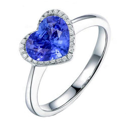 Halo Aus der Erde Abgebauter Natürlicher Diamant Heart Shaped Sri Lanka Saphir Ring 3,50 Karat