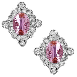 Halo Aus der Erde Abgebauter Natürlicher Diamant Ohrstecker mit rosa Kunzit 22 Karat Weißgold 14K
