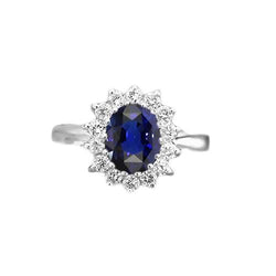 Halo Aus der Erde Abgebauter Natürlicher Diamant Oval Blue Saphir Ring 4 Karat Star Style Schmuck