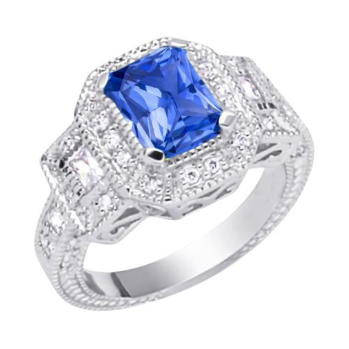 Halo Diamant Radiant Saphir Ring 2,50 Karat Vintage Style Baguettes - harrychadent.de